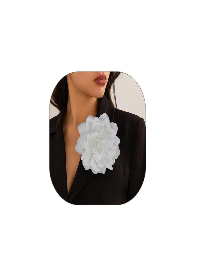 Decixde Flower Brooches for Women Satin Fabric Rose Brooches Handmade Flower Brooches Pin for Wedding Party Dance Banquet Ceremony Versatile Floral Accessory for Clothing and Hairstyling Size:4.72in (white) - Image 1
